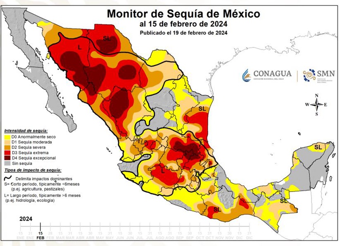 墨西哥干旱地图。图片来源：墨西哥国家水利局
